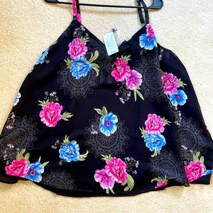 Torrid size 1; Chiffon double layer cami “W SOPHIE BLKFLRL SL CHFFN DBLLYR”